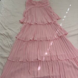 Lulu's Blush Pink Strapless Tiered Prom Dress